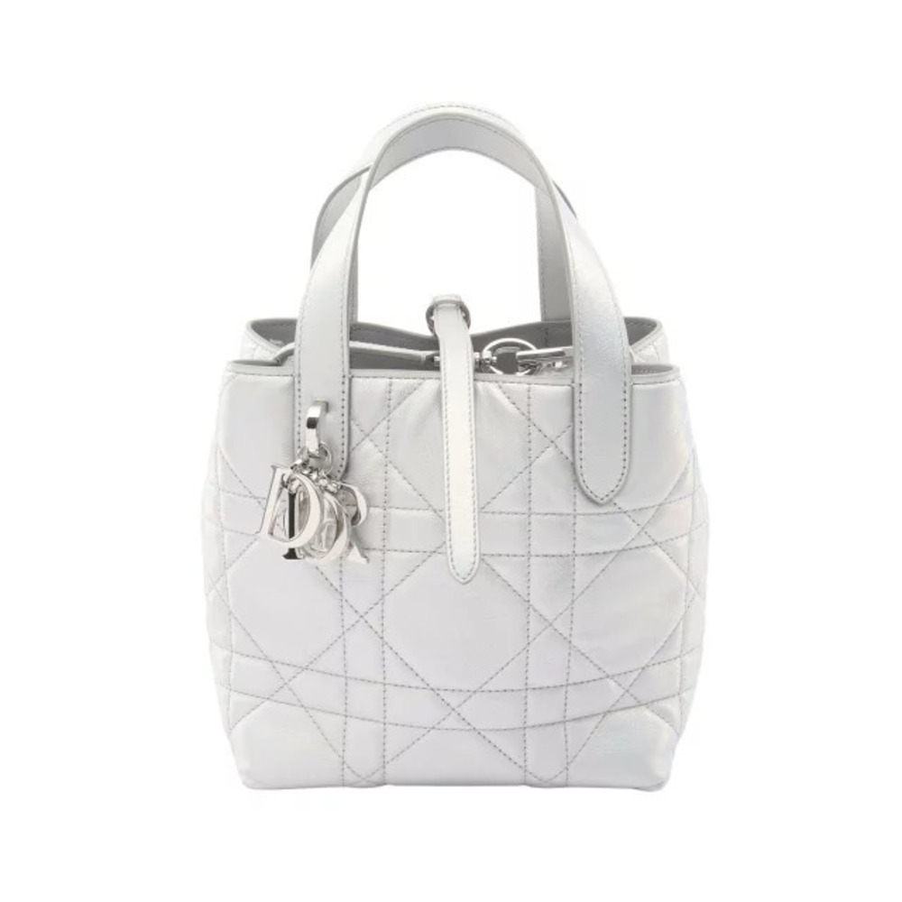 Christian Dior Toujours Cannage Tote Bag Leather Silver